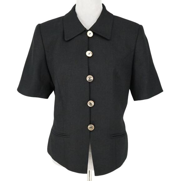 Lord & Taylor Jacket Petites 12P Black Lined Pockets Shell Buttons Career Vtg - Picture 1 of 16